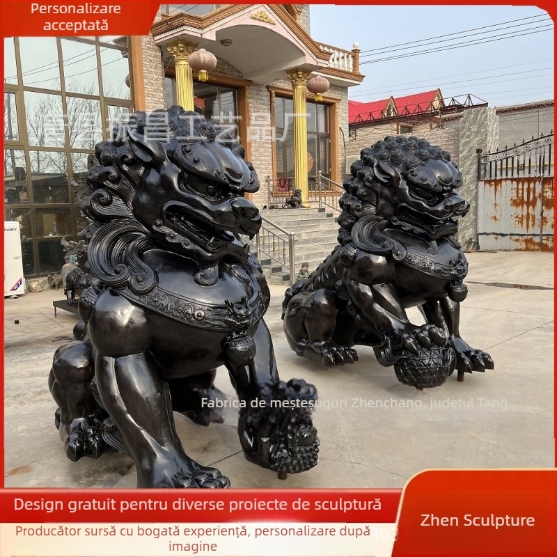 Leu din alamă, qilin și pixiu – Sculptură mare turnată pentru poarta palatului