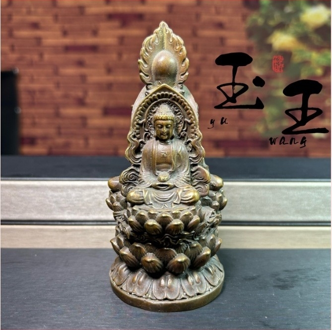 Statuetă Buddha cu trei fețe, așezată în lotus, decor pentru sufragerie și birou