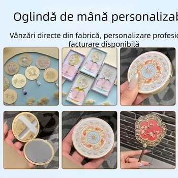 Oglindă metalică pentru machiaj - portabilă, personalizată în stil antic cultural-creative, suvenir muzeal