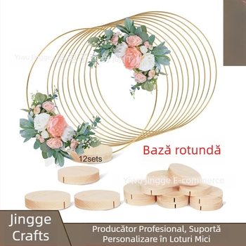 Inel rotund din fier cu bază din lemn — decor pentru nuntă, ghirlandă lucrată manual pentru masă, 30 cm