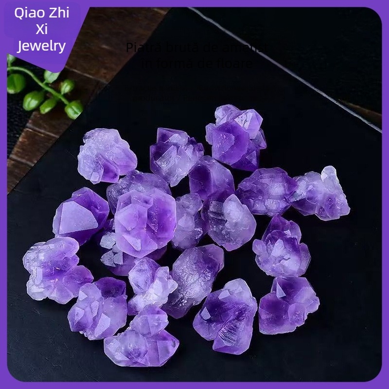 Piatră brută de ametist în formă de floare, difuzor de aromă, cristal mov pentru decor birou și casă