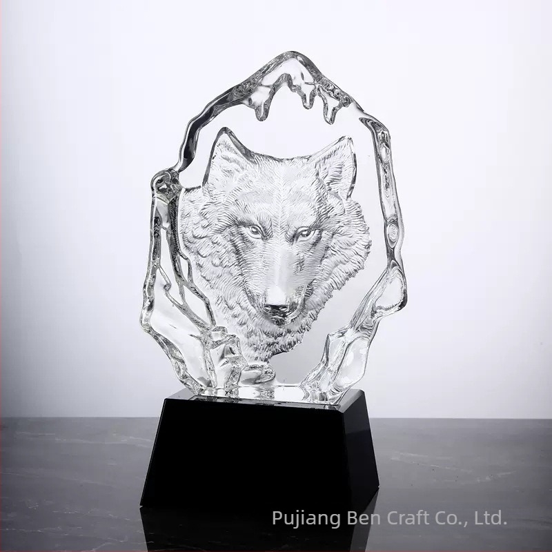 Model de cristal cu cap de lup, cap de vultur, cap de leu și cap de tigru – ornament memorial din sticlă