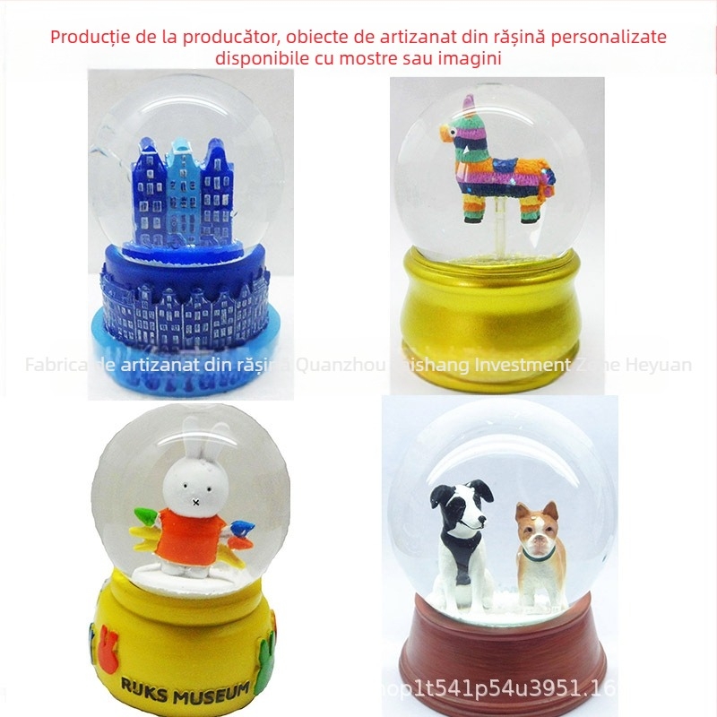 Ornament cu glob de cristal personalizat – rășină, suvenir de călătorie, stil desen animat de Crăciun