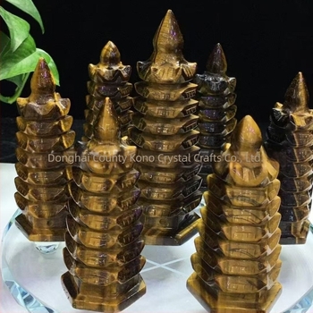 Pagoda Wenchang din piatră naturală ochi de tigru, decor pentru birou și spațiu de studiu, finisaj lucios