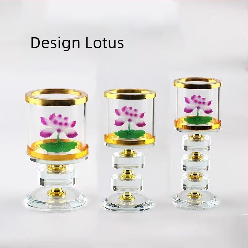 Candelabru din piatră de cristal, design artistic, rezistent la vânt, cu mantra a Marei Milostivități și lampă de unt în formă de inimă cu lotus – decor transparent