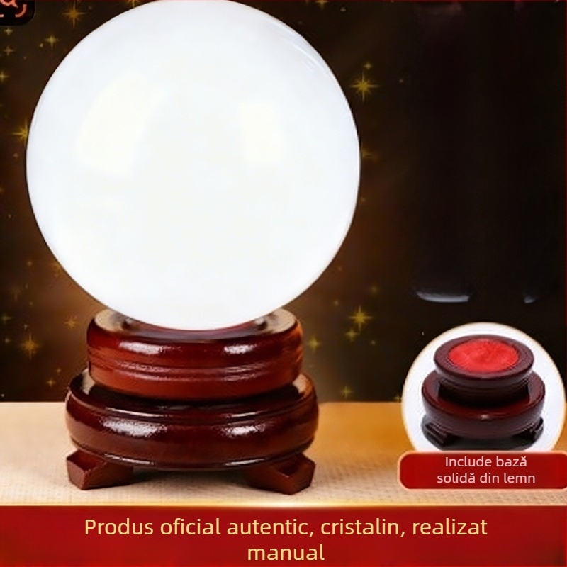 Sferă de cristal alb natural – decor pentru living și birou, sferă de cristal șlefuită