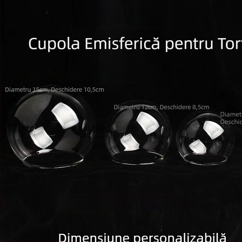 Capac din sticlă pentru tort cu sferă cristal semi-rotundă, transparent, pentru decorare și coacere, diametre 5–15 cm