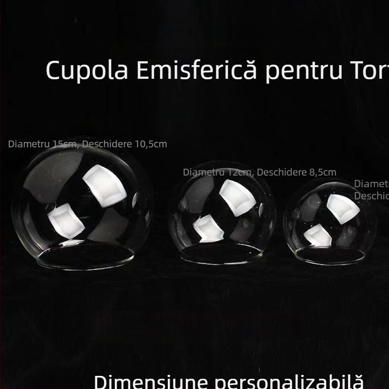 Capac din sticlă pentru tort cu sferă cristal semi-rotundă, transparent, pentru decorare și coacere, diametre 5–15 cm