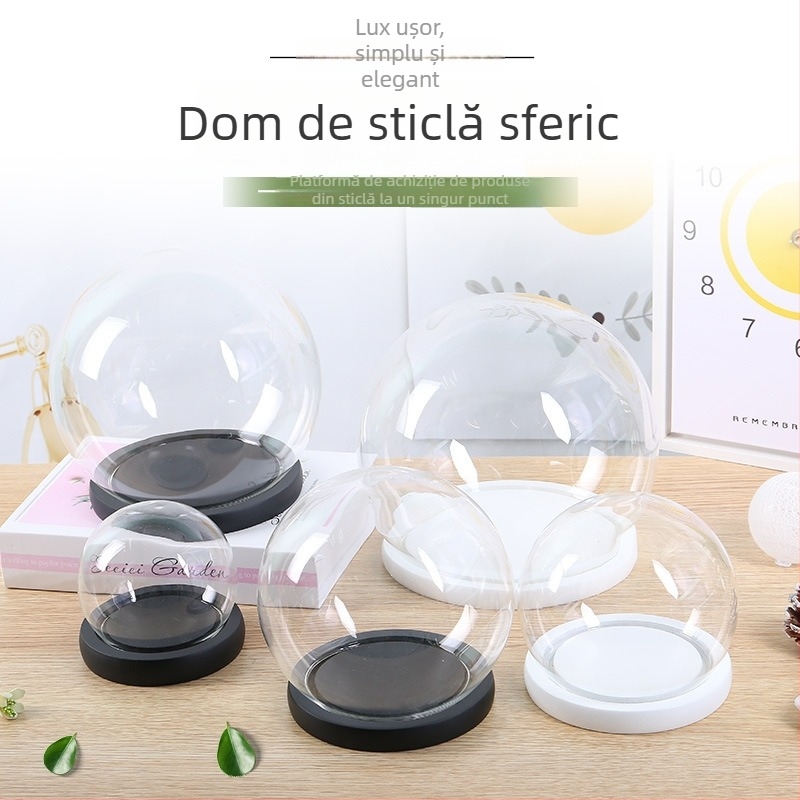 Cupolă sferică din sticlă pentru expunere, protecție împotriva prafului pentru figurine și machete de mâini, ornament transparent pentru birou