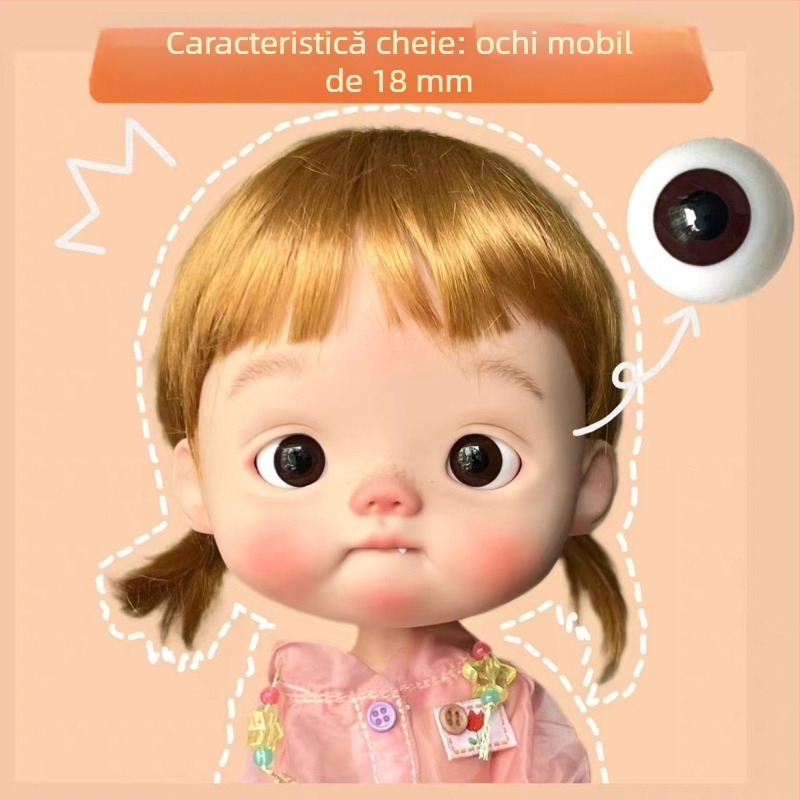 Ochi BJD pentru păpuți, 14 mm, 6 puncte, 18 mm ochi mobili rotunzi, culoare maro-pește, capac din sticlă neagră perlată
