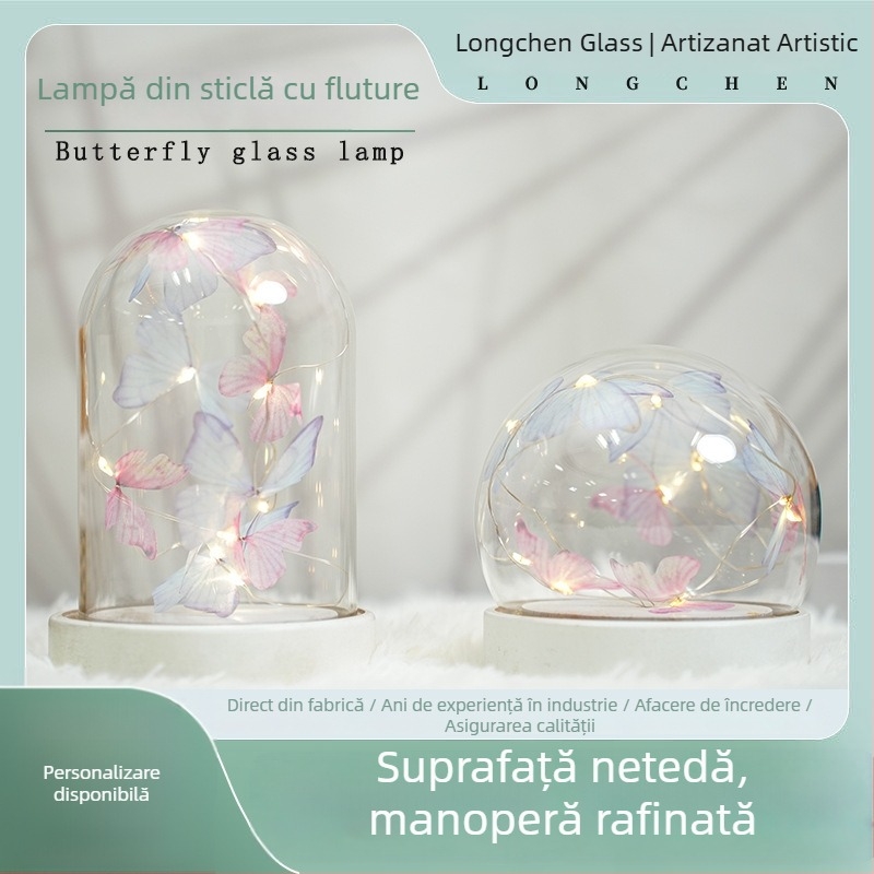 Lampă de sticlă în formă de fluture pentru dormitor, decor luminescent, iluminare de noapte creativă