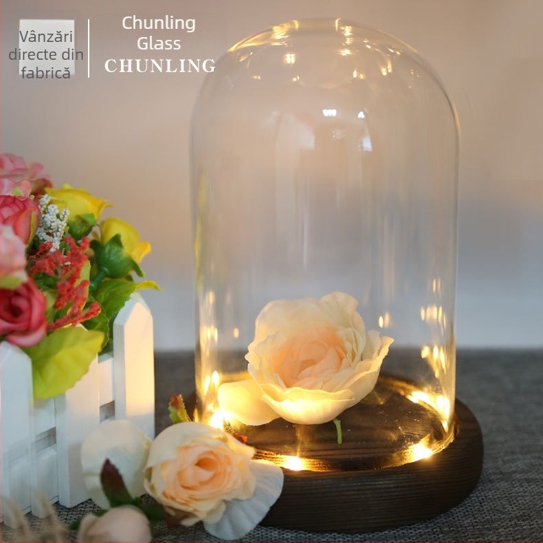 Abajur de sticlă iluminat, sticlă borosilicată înaltă, decor vază geometrică