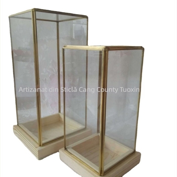 Terrarium din sticlă cu patru laturi, pe bază de lemn, capac anti-praf pentru flori păstrate, obiect decorativ artistic