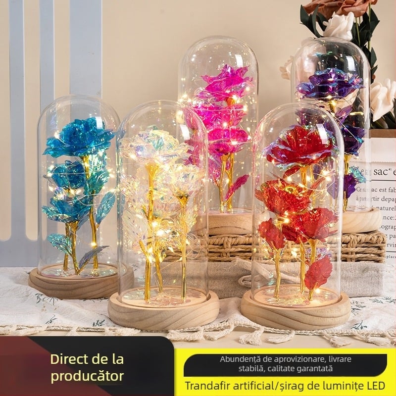 Abajur din sticlă cu trandafir veșnic, din sticlă borosilicată, realizat manual, cadou decorativ