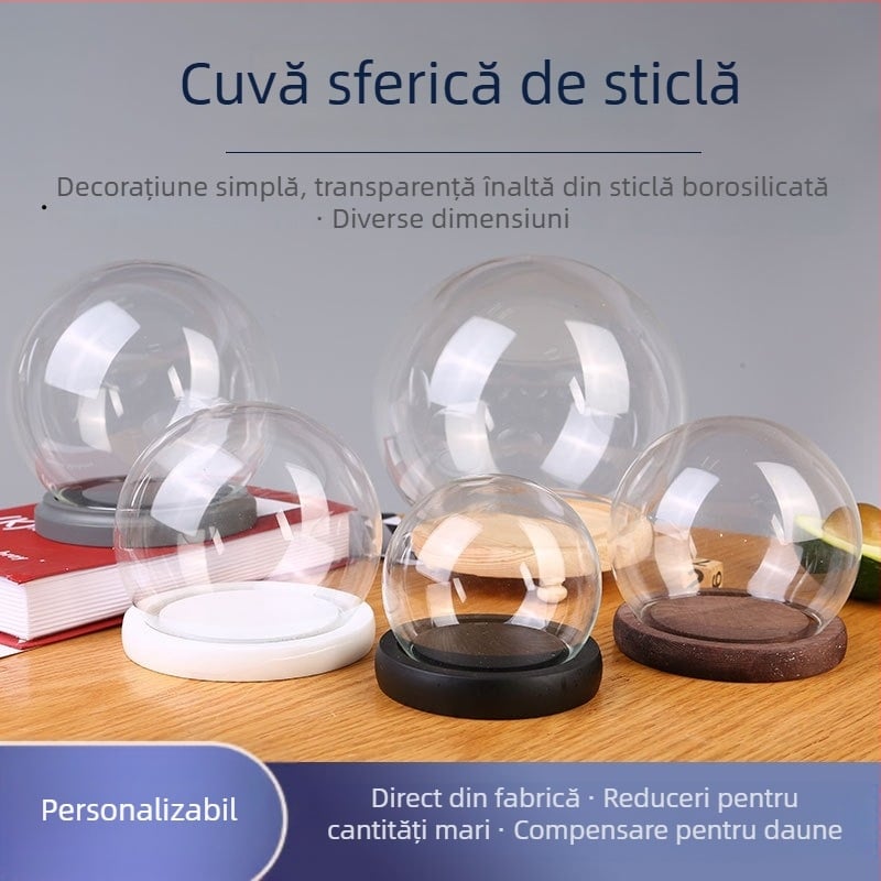 Capac de sticlă rotund pentru flori uscate, protecție împotriva prafului, obiect din sticlă ecologic, ornament de masă, sferă decorativă în stil european