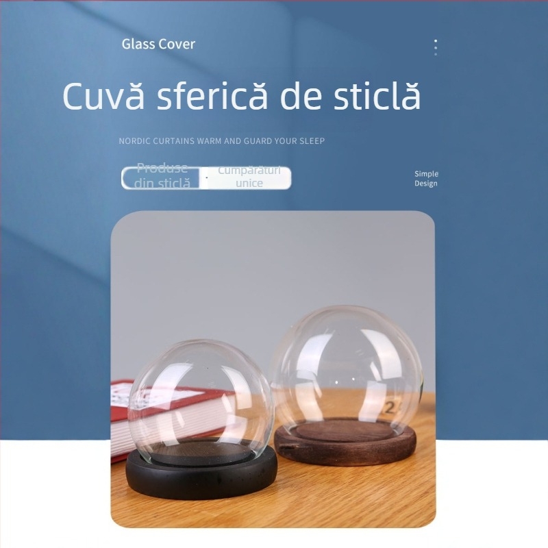 Capac de sticlă rotund pentru flori uscate, protecție împotriva prafului, obiect din sticlă ecologic, ornament de masă, sferă decorativă în stil european
