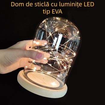 Cupolă din sticlă pentru flori veșnice cu șir LED – decor transparent