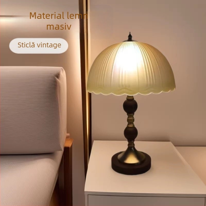 Lampă de noptieră din lemn masiv, cu abajur din sticlă mată, decor luxos pentru dormitor, iluminare de noapte retro