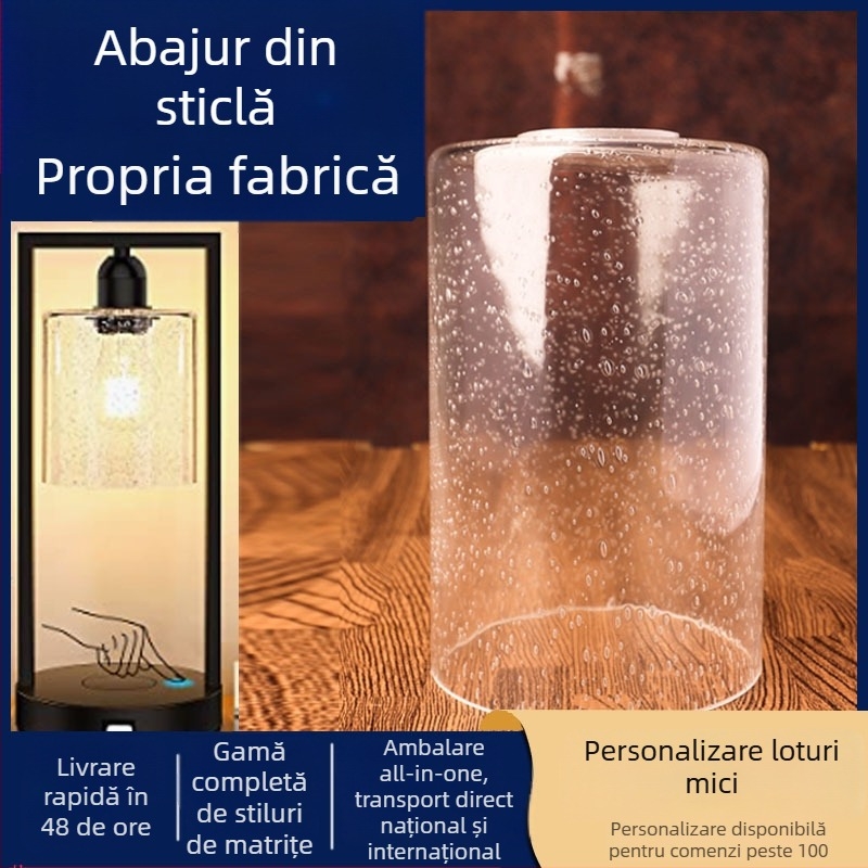 Abajur din sticlă transparent cu bule, cilindric drept, pentru lămpi de masă, de perete, de podea și exterioare