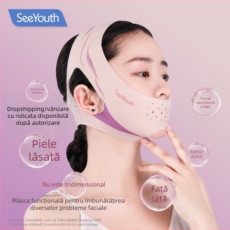 SeeYouth mască facială cu acid hialuronic pentru subțierea feței, protecție solară, răcire și lifting, dispozitiv cu infraroșu îndepărtat pentru fața în formă de V, presiune micro segmentată