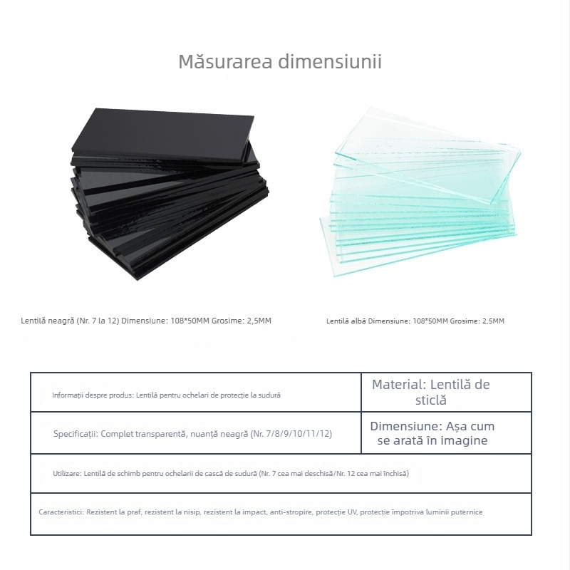 Ochelari de sudură cu lentile din sticlă, lentile negre și transparente, sudură cu arc de argon, nuanțe 7–9
