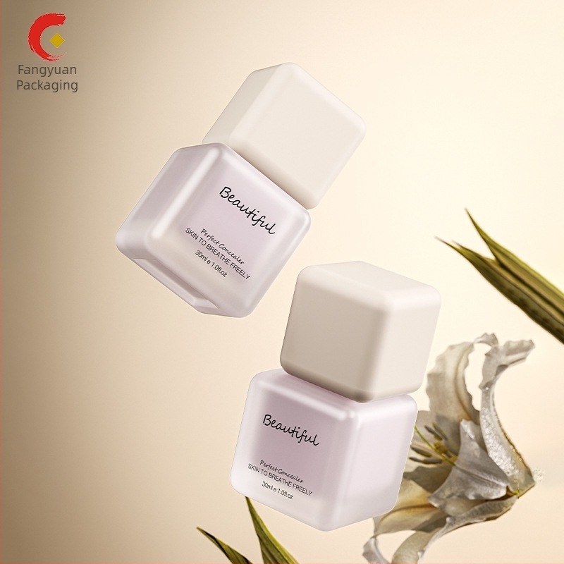 Ambalaj cosmetic pătrat cu bază îngroșată, cremă de izolare, cremă de aderență, sticluță goală de 30 ml pentru fond de ten