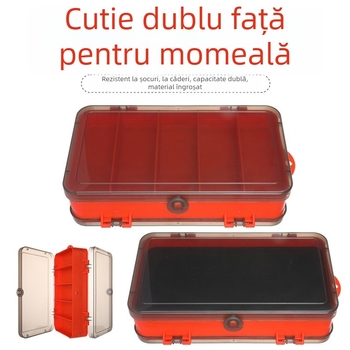 Cutie dublă pentru momeli de pescuit, cu momeli moi tip Minnow și compartimente pentru cârlige cu cap de plumb