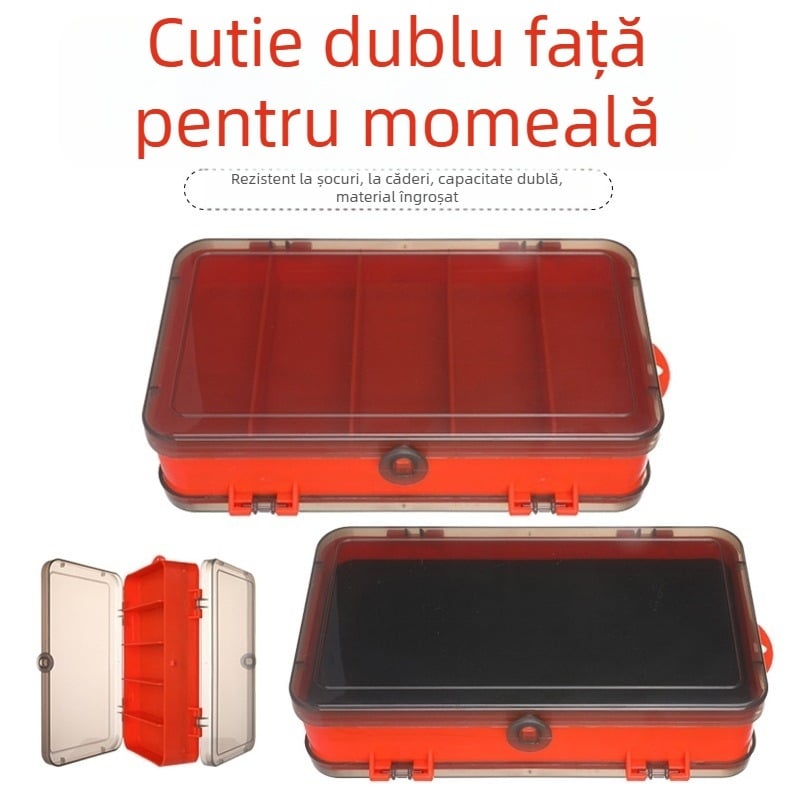 Cutie dublă pentru momeli de pescuit, cu momeli moi tip Minnow și compartimente pentru cârlige cu cap de plumb