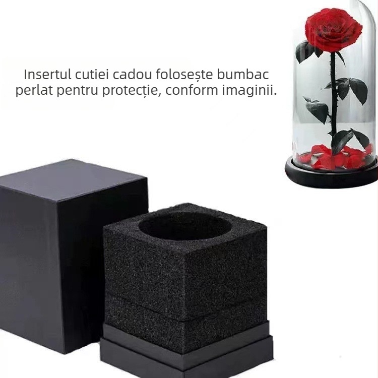 Cutie cadou cu floare eternă sub capac de sticlă, ambalaj din mătase inspirat de Micul Prinț, imprimare a logo-ului disponibil