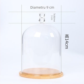 Floare conservată sub cupolă de sticlă, suport de afișare transparent, figură din lut pentru decor de birou