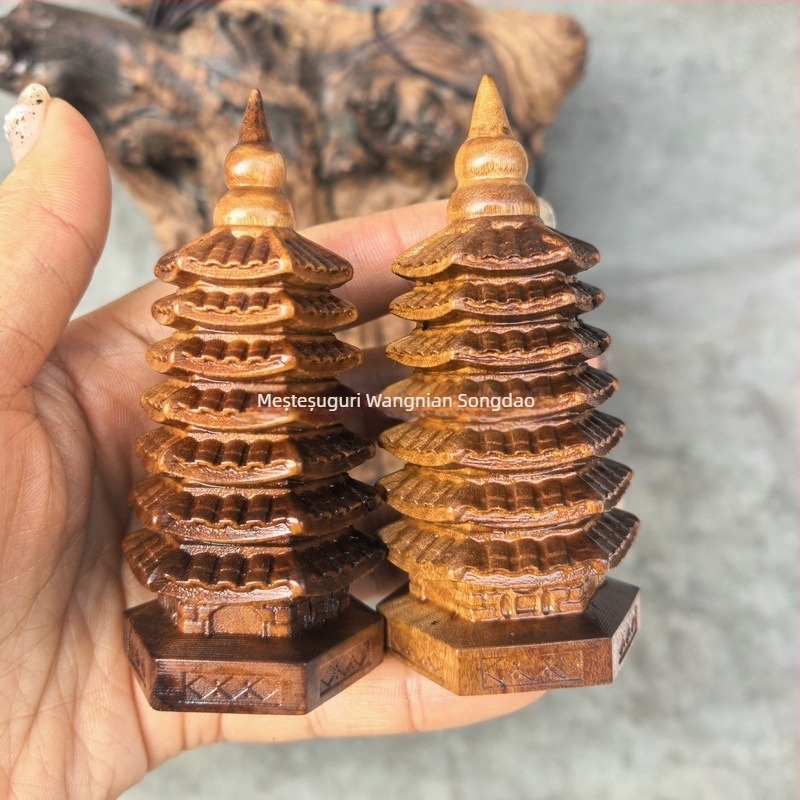 Turnul Wenchang din lemn de Jujube, lovit de trăsnet în mod natural, cu șapte sau nouă niveluri, sculptură din lemn masiv pentru birou