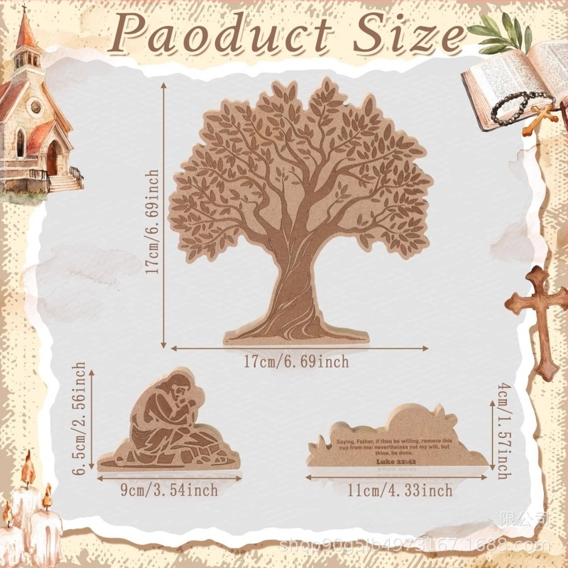 Ornamente din lemn în formă de copac, cu Arborele Rugăciunii și Arborele Vieții, design minimalist