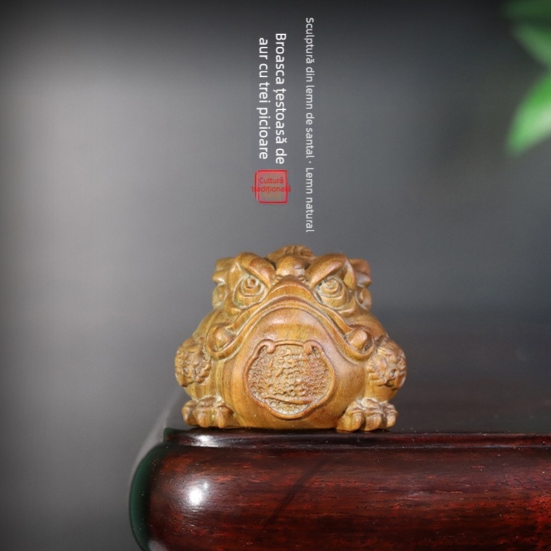 Figurină decorativă din lemn de santal, broască cu trei picioare, sculptură manuală