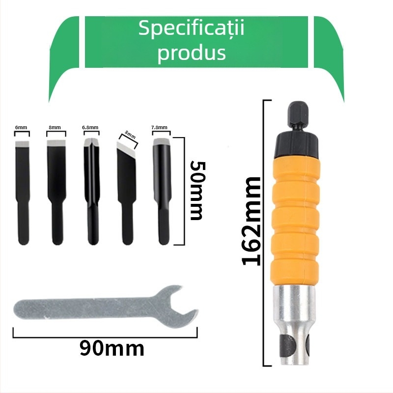 Unealtă electrică pentru prelucrarea lemnului, sculptură în rădăcini și gravură pe lemn; set de dălți și cuțit de sculptură, cu polizor de banc și polizor suspendat.