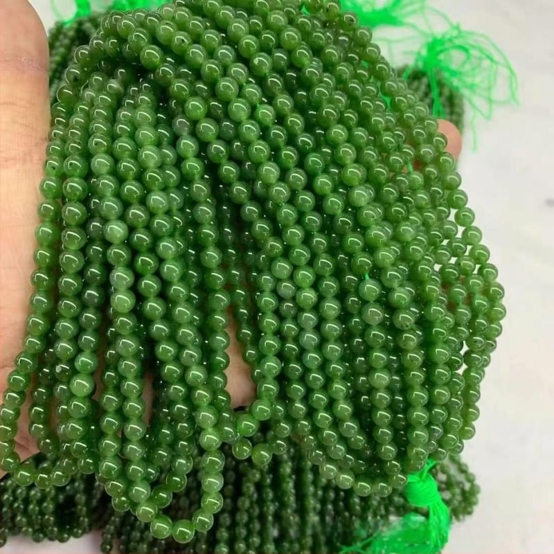 Mărgele de jad Hetian naturale, aproximativ 6 mm, verde deschis cu pete negre, pentru brățări DIY și coliere lungi