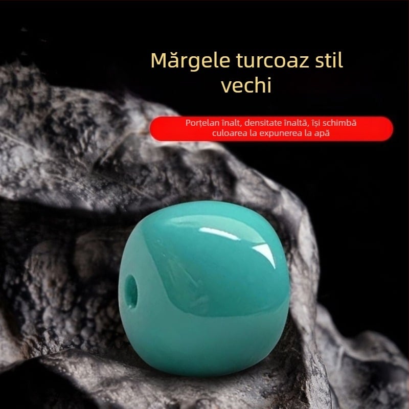 Turcoaz natural, mărgele în formă de butoi, stil vechi, cu distanțiere stea și lună; mărgele libere