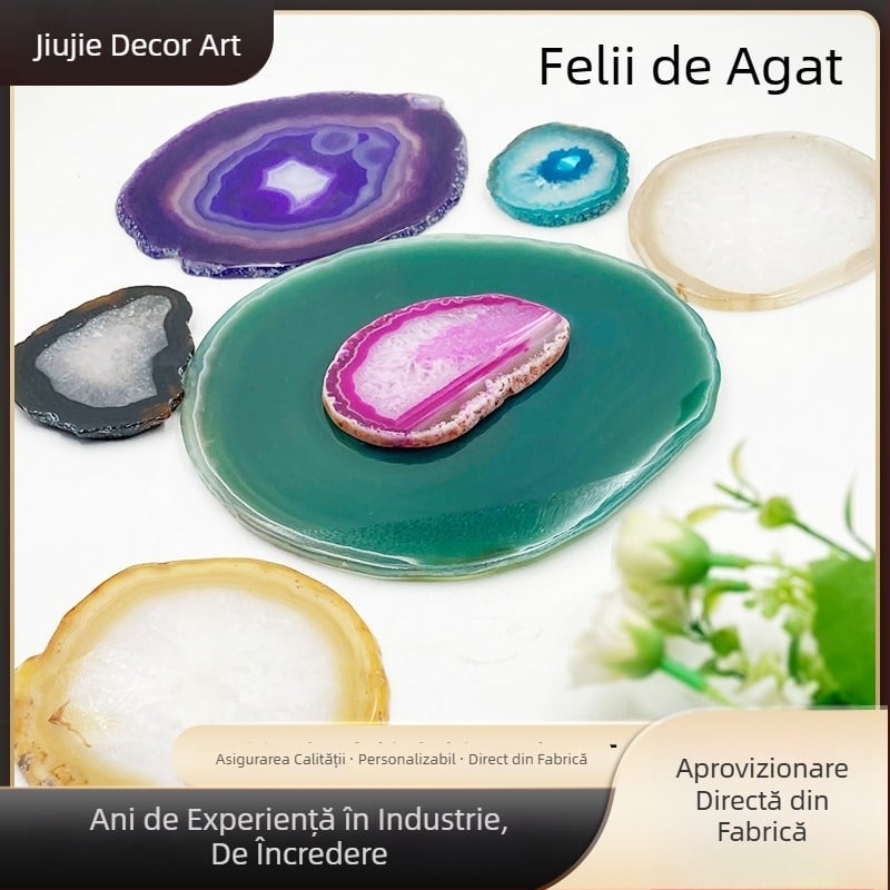 Suport de pahar din agată naturală, felie albastră, decor pentru băuturi, bucătărie și masă