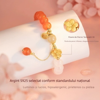 Brățară din argint Sterling cu motiv floare de piersic și jad Hetian, pentru femei, design lux lejer, 2023