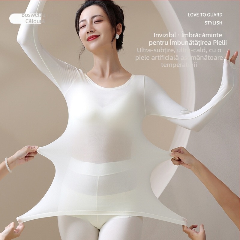 Set termic Bosein pentru toamnă-iarnă, personalizabil, ultra-subțire, fără cusături, top de bază cu mâneci lungi pentru femei, care îmbunătățește aspectul pielii
