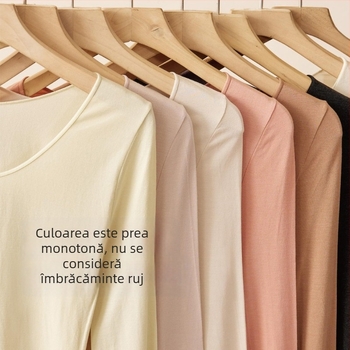 2052 Top Slim-Fit cu mânecă lungă, guler rotund, cald, din modal, strat de bază pentru toamnă-iarna