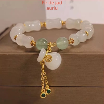 Brățară din jad natural, culoare aurie-mătăsoasă, pentru femei, design cu lanț din bambus, cerc unic