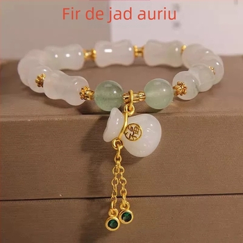 Brățară din jad natural, culoare aurie-mătăsoasă, pentru femei, design cu lanț din bambus, cerc unic
