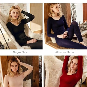 Set de lenjerie termică unisex, 37°C căldură constantă, încălzire fără cusături, top și pantaloni pentru toamnă
