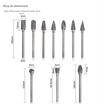 Cap de frezare din oțel cu carburi de wolfram, 3×6 mm, pentru șlefuire rotativă a lemnului