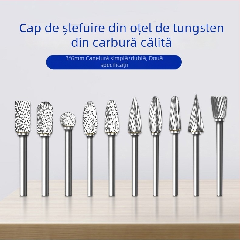 Cap de frezare din oțel cu carburi de wolfram, 3×6 mm, pentru șlefuire rotativă a lemnului