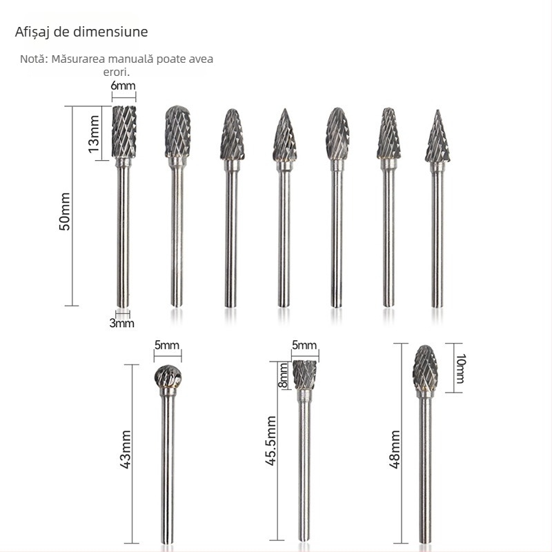 Cap de frezare din oțel cu carburi de wolfram, 3×6 mm, pentru șlefuire rotativă a lemnului