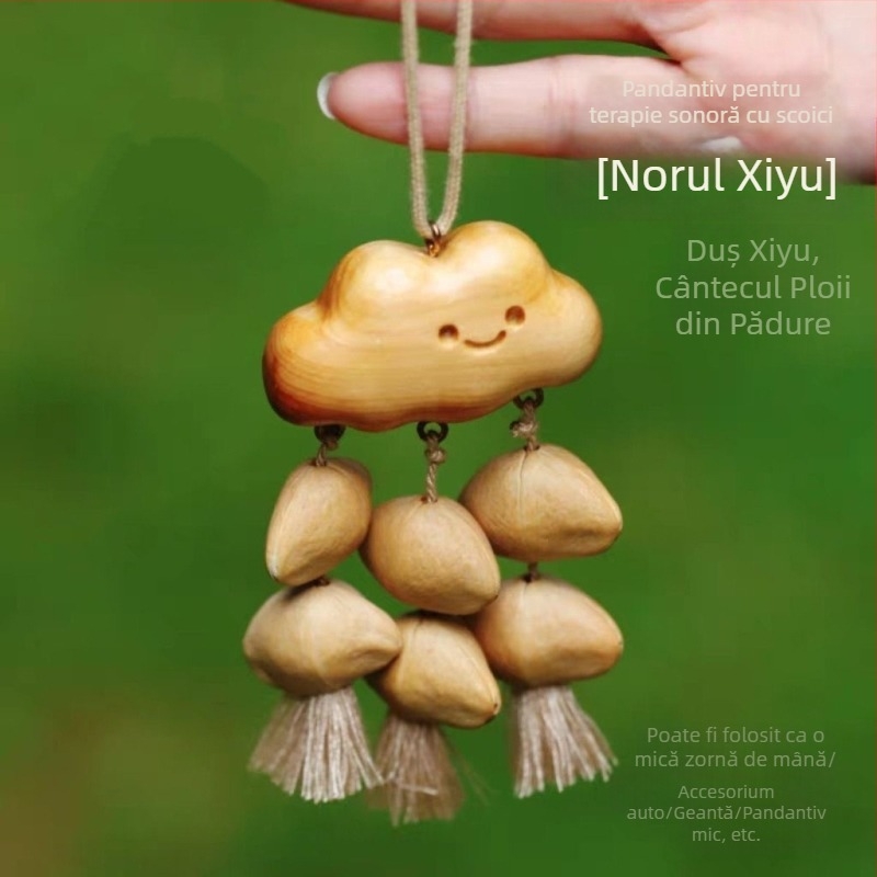 Pandantiv din lemn sculptat Blood Cypress, cu stea și lună – accesorii DIY pentru bijuterii