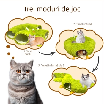 Tunel plușat pentru pisici Dopamine Energy Monster, formă de donut – pliabil