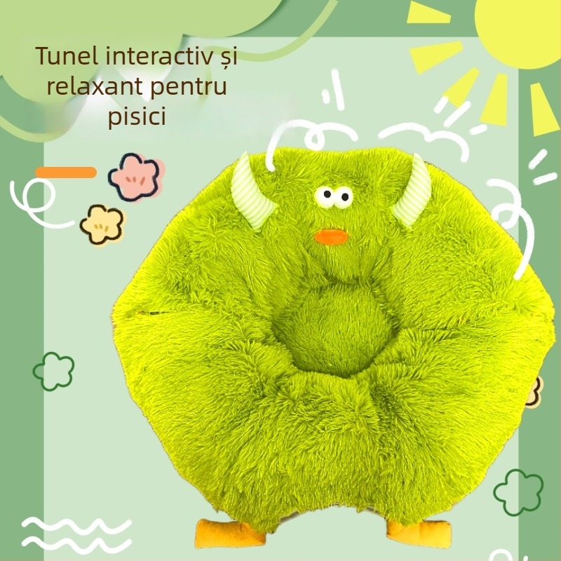Tunel plușat pentru pisici Dopamine Energy Monster, formă de donut – pliabil