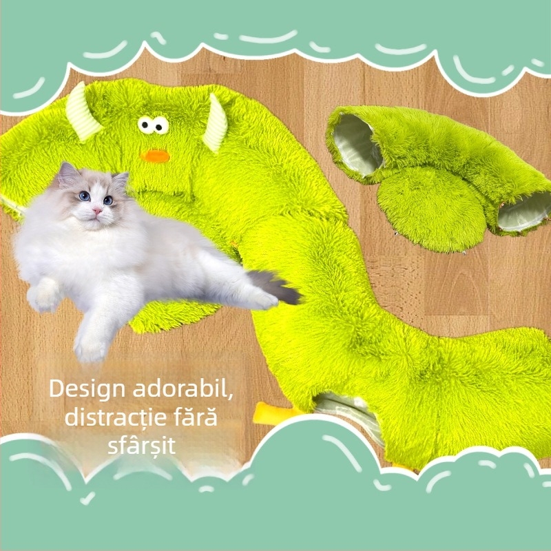 Tunel plușat pentru pisici Dopamine Energy Monster, formă de donut – pliabil
